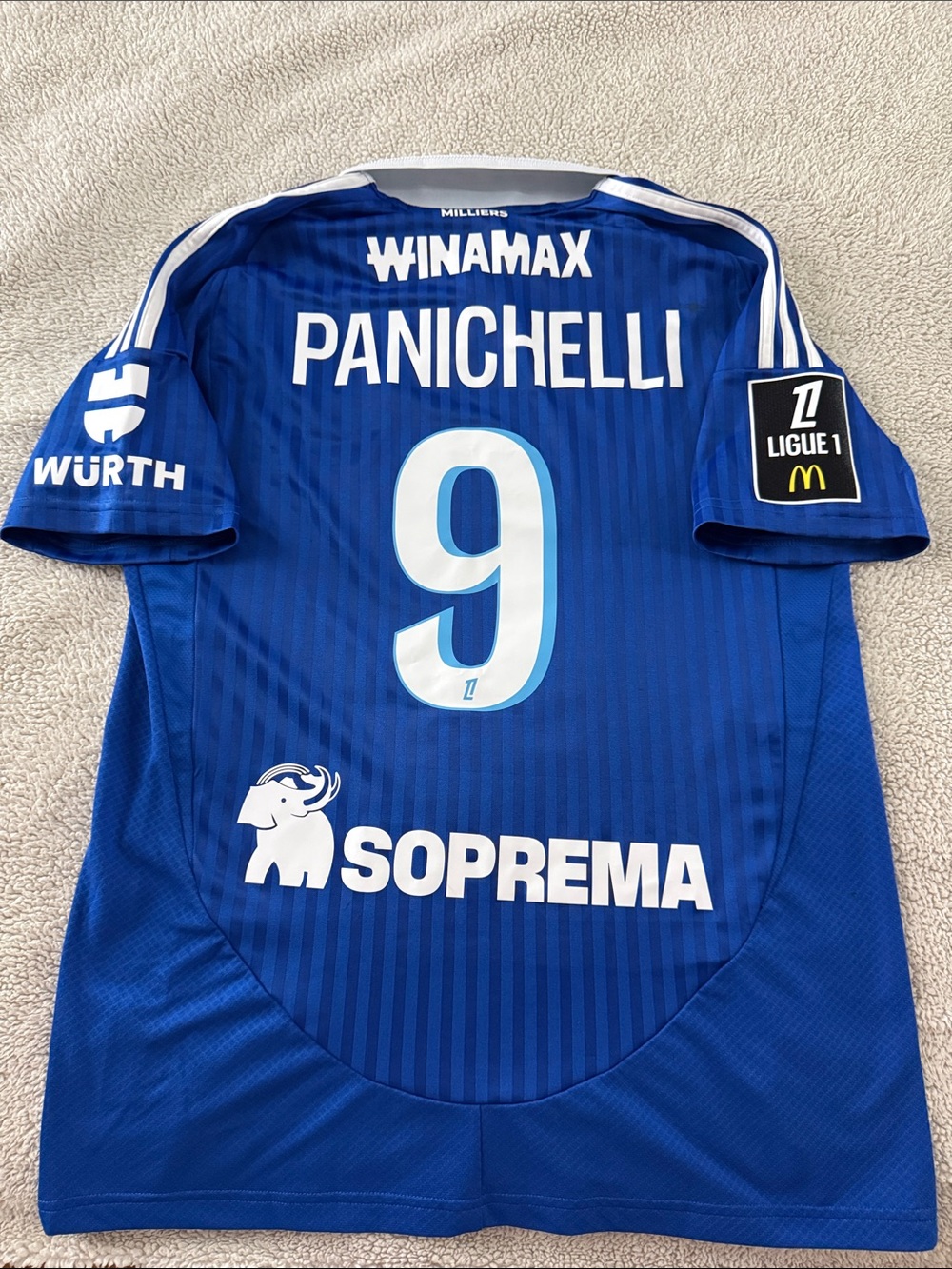 RC Strasbourg #9 Joaquin Panichelli 2024-25 Ligue 1 Adidas Home Jersey